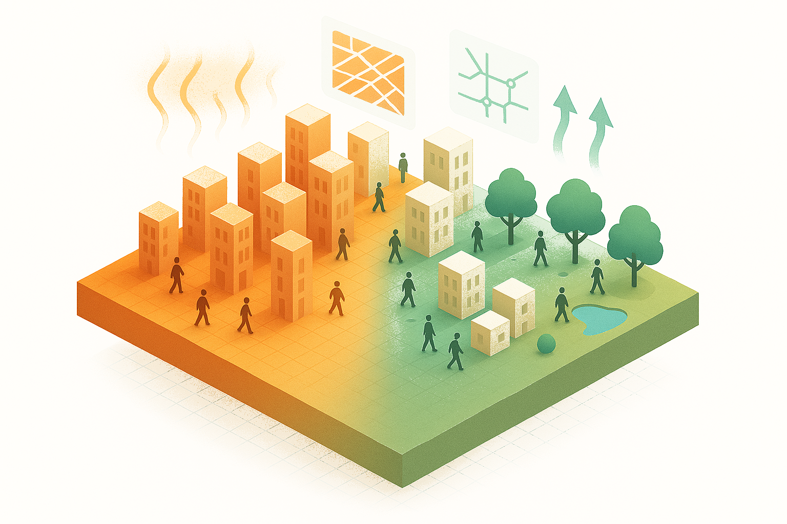Multi-source data fusion: satellite, street network, and street-level views converging to map urban heat and cooling