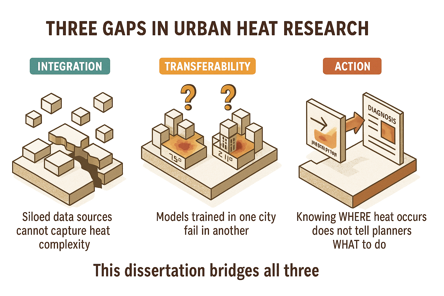Three research gaps: Integration, Transferability, and Action