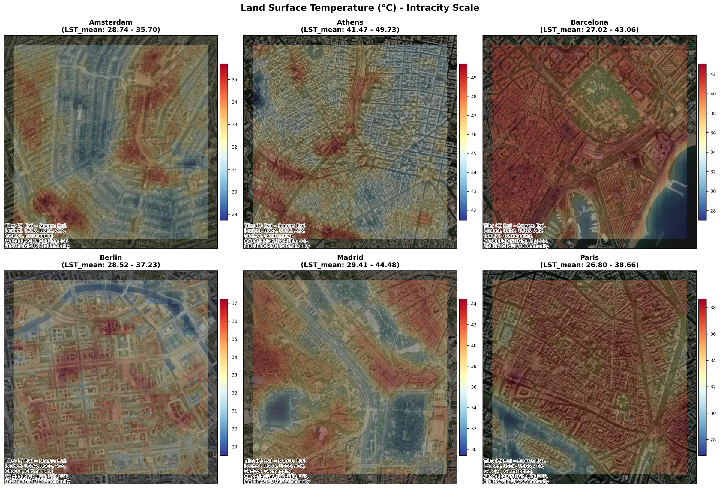 Land Surface Temperature across six cities