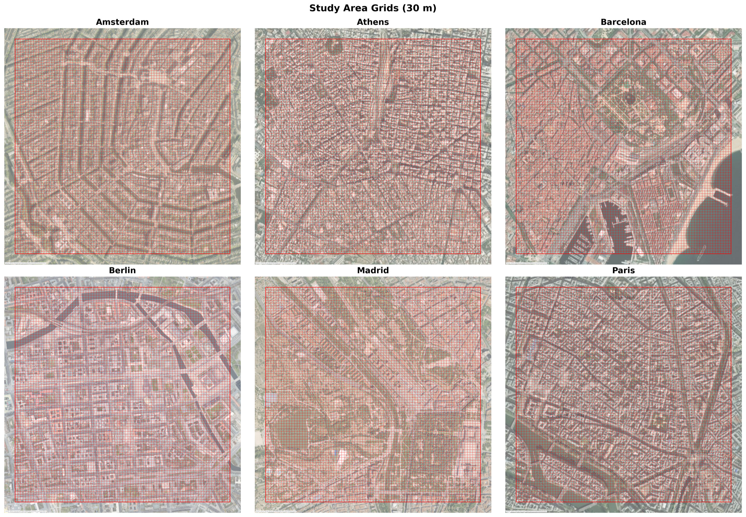 30m study area grids across six European cities