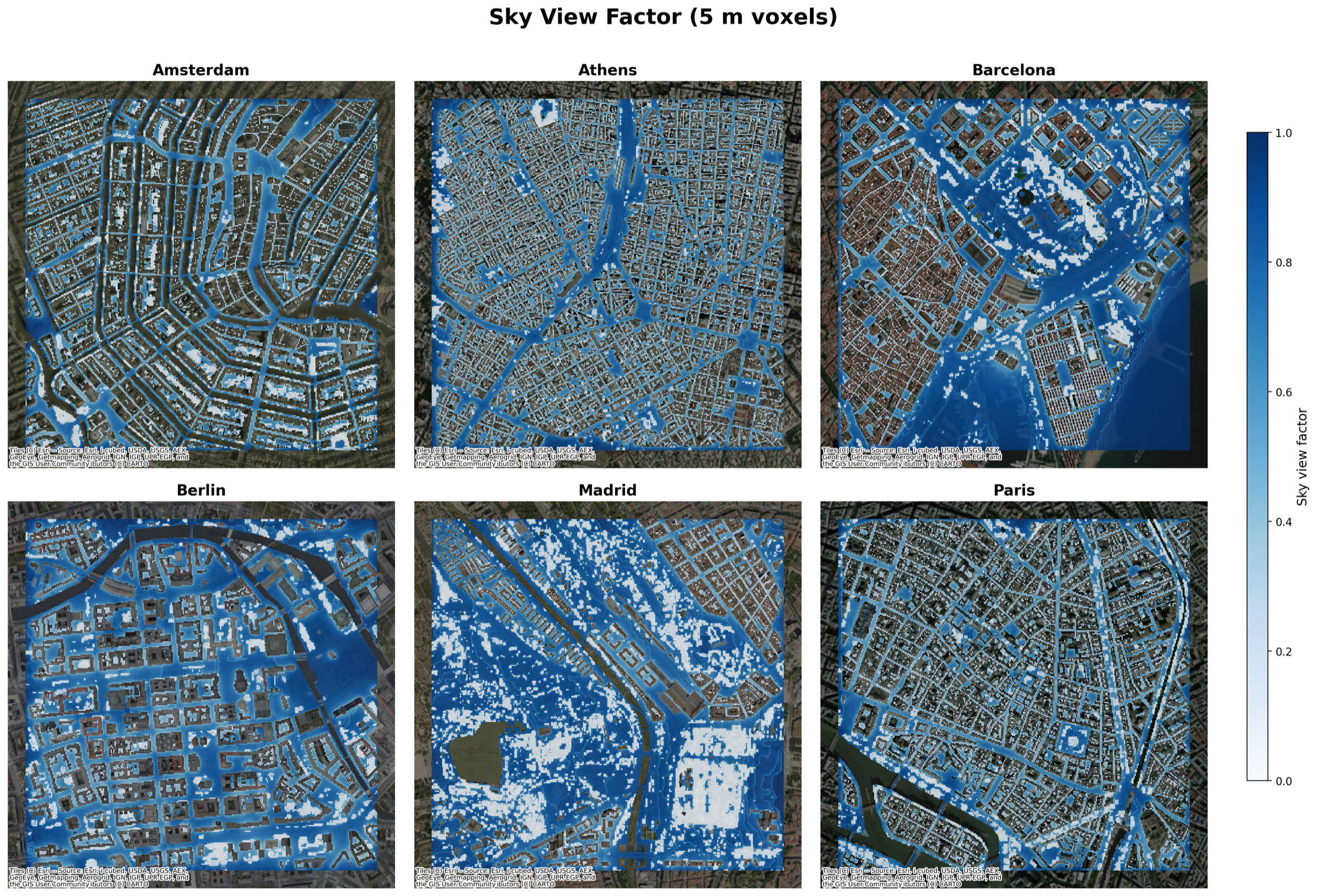Sky View Factor across 6 cities